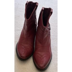 Franco Sarto Waco Red Leather Western Style Ankle Boots Woman's S 7 Booties READ